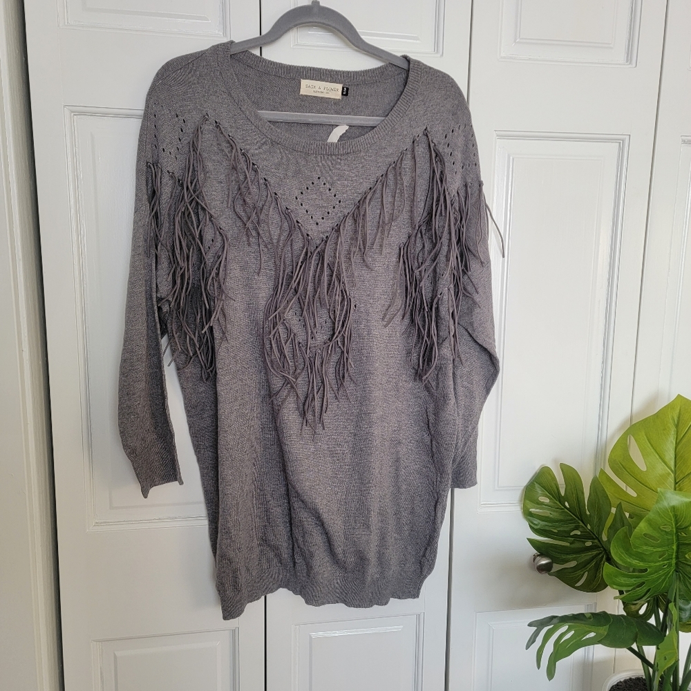Sage & flower nwt western fringe sweater dress